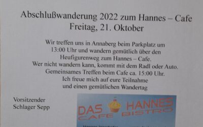 Abschlußwanderung 2022 zum Hannes Cafe